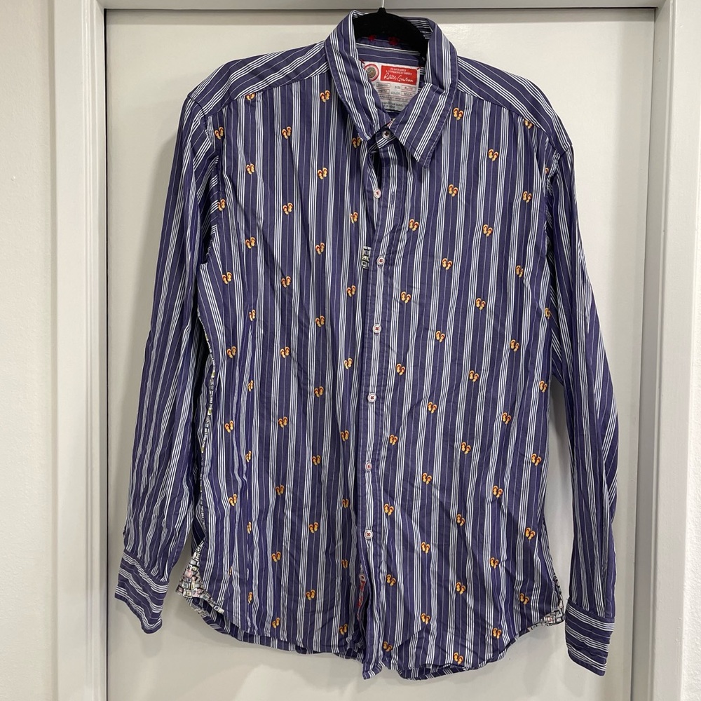 COPY - Robert Graham long sleeve men’s shirt. Blue/purple w embroidered sandals…